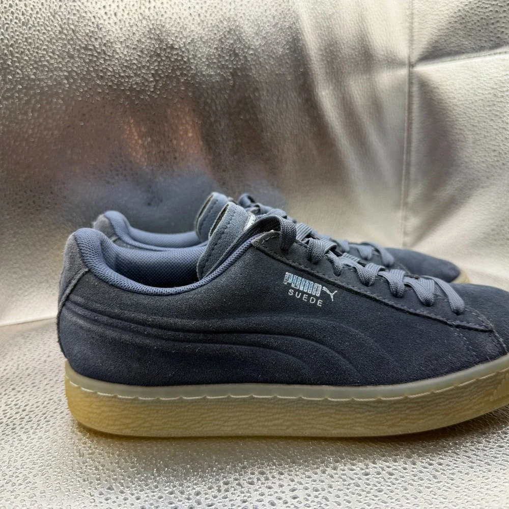 Size 5.5C Puma‎ Suede Gum Blue Mens Lace-Up Classic Comfort Sneaker Shoes
